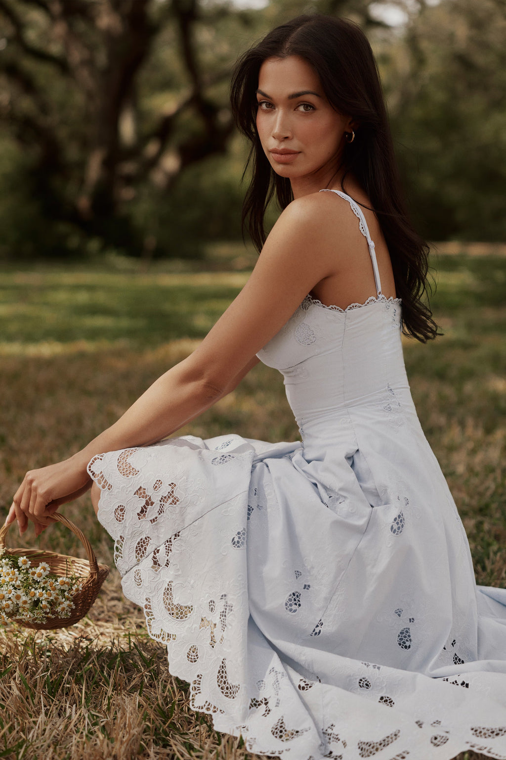 TATIANA | Blue Broderie Anglaise Midi Sundress