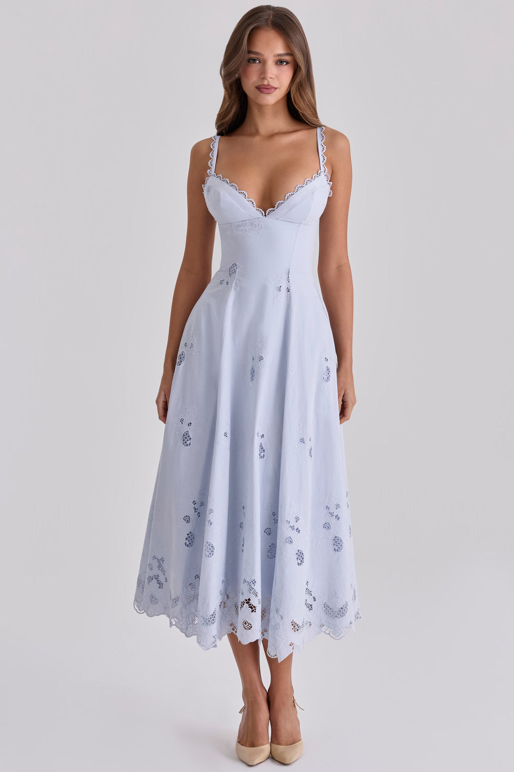 TATIANA | Blue Broderie Anglaise Midi Sundress