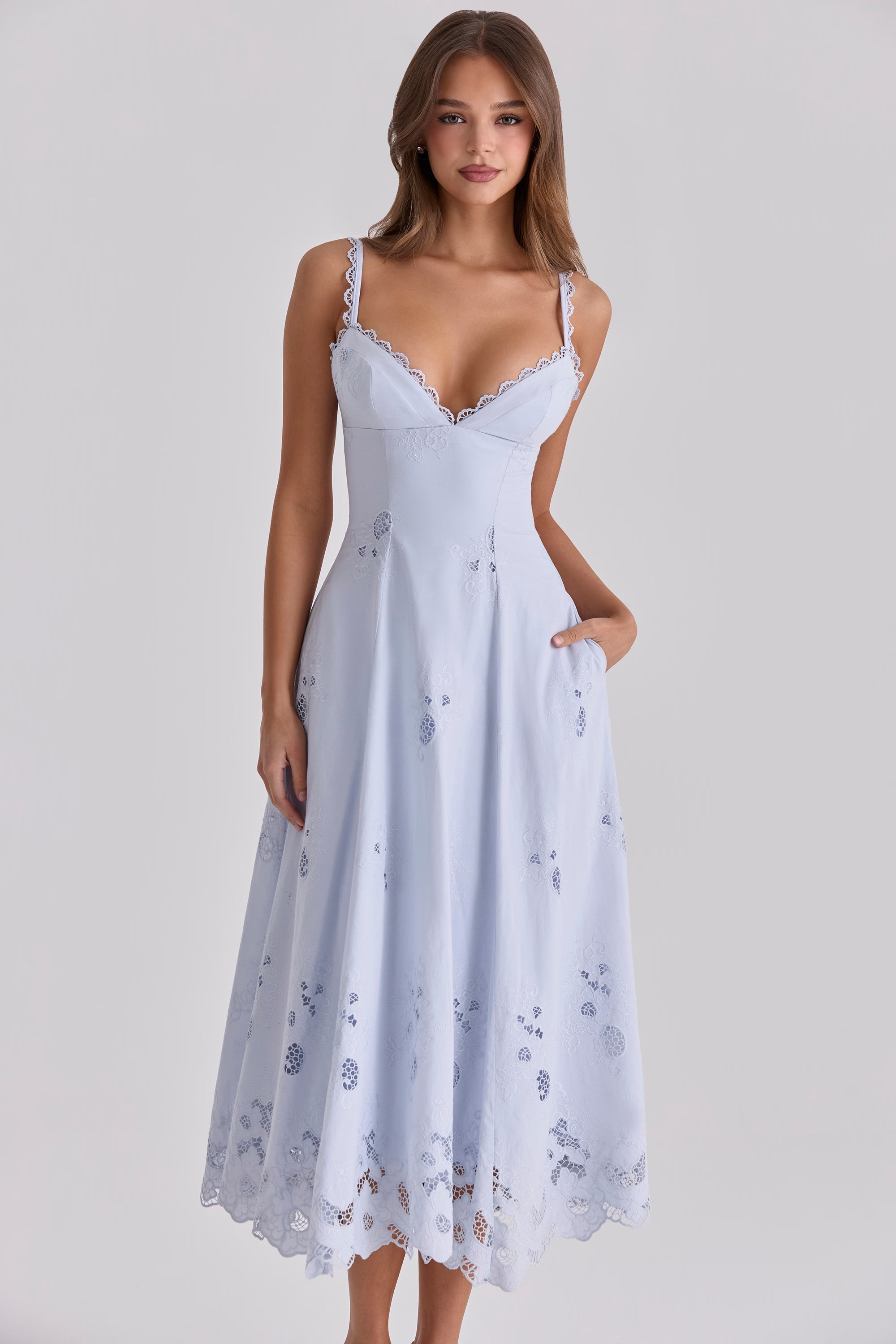 TATIANA | Blue Broderie Anglaise Midi Sundress