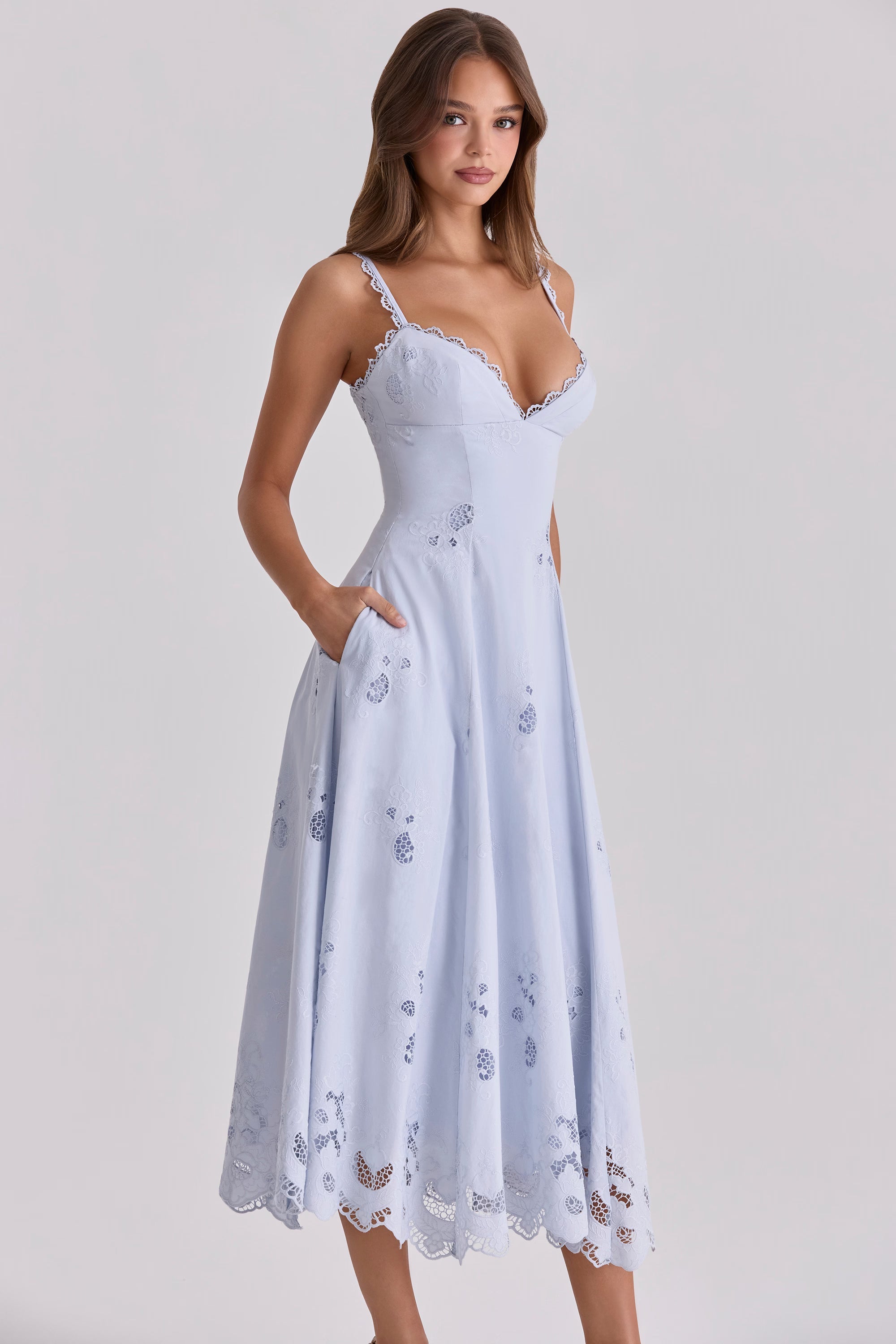 TATIANA | Blue Broderie Anglaise Midi Sundress